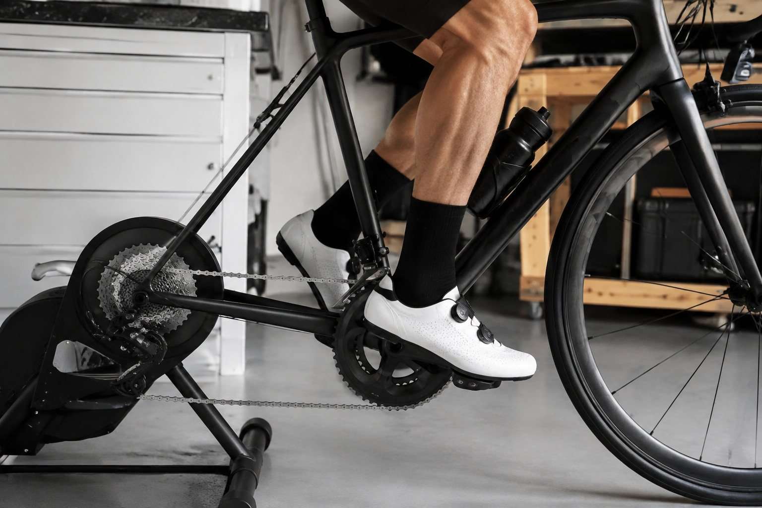 Sensor de cadencia instalado junto a la biela de una bicicleta